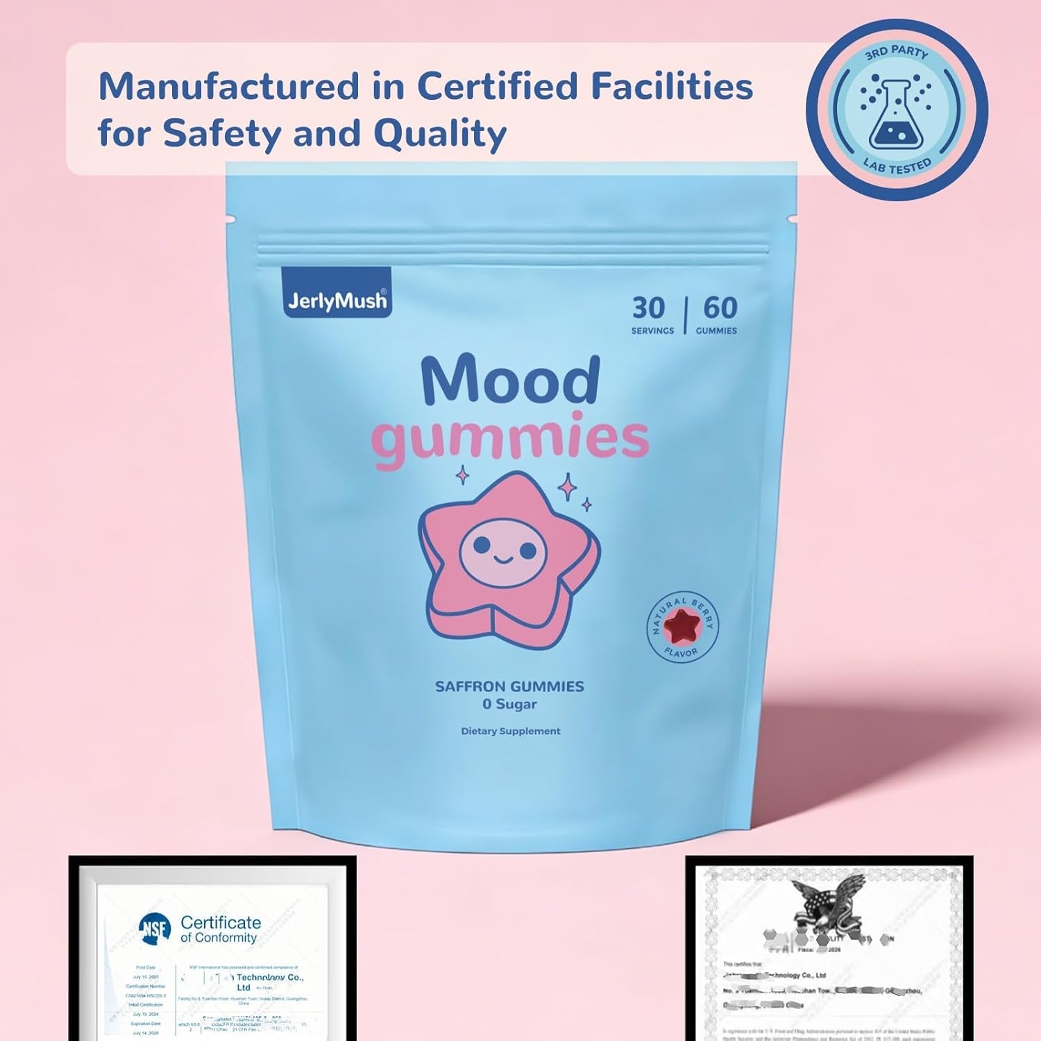 Saffron Gummies for Kids - Saffron with GABA, Passion Flower & St Johns Wort, Sugar Free, Support Mood & Focus Calm Gummies, Natural Berry Flavor (60 Gummies)