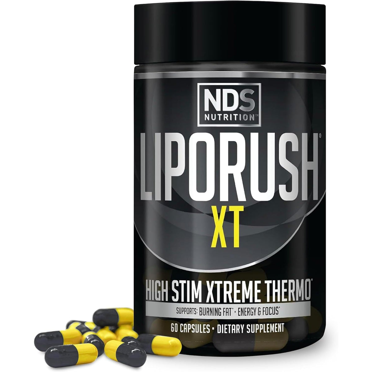 LIPORUSH NDS Nutrition XT - Super Concentrated Thermogenic with L-Carnitine & Teacrine for Shredding Fat - Supports Maximum Energy, Focus, Calorie Burning, Diuretic, Appetite Control (60 Capsules)