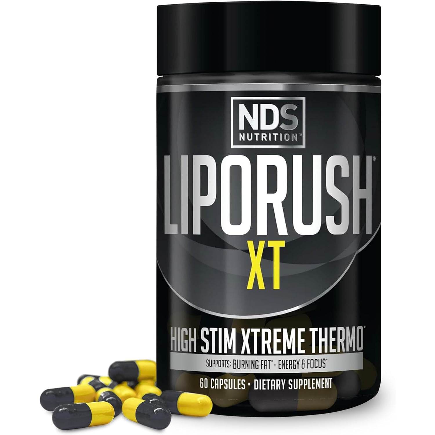 LIPORUSH NDS Nutrition XT - Super Concentrated Thermogenic with L-Carnitine & Teacrine for Shredding Fat - Supports Maximum Energy, Focus, Calorie Burning, Diuretic, Appetite Control (60 Capsules)