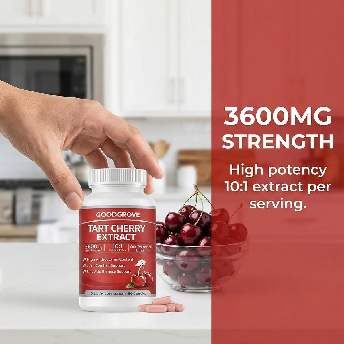 Good Grove Tart Cherry Extract Capsules, Goodgrove Tart Cherry Extract Supplement | 10:1 Extract, 3600Mg Strength | Supports Joint Comfort, 60 Count (1)