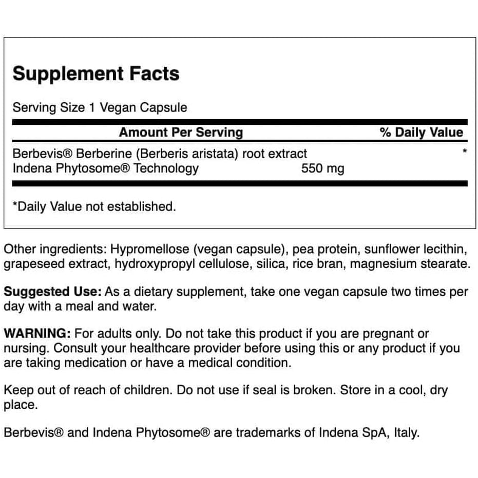 Swanson Berberine Advanced Enhanced Absorption Supplement for Health-Conscious Adults Seeking Optimized Bioavailability - Featuring Berbevis 550 Mg (30 Vegan Capsules)