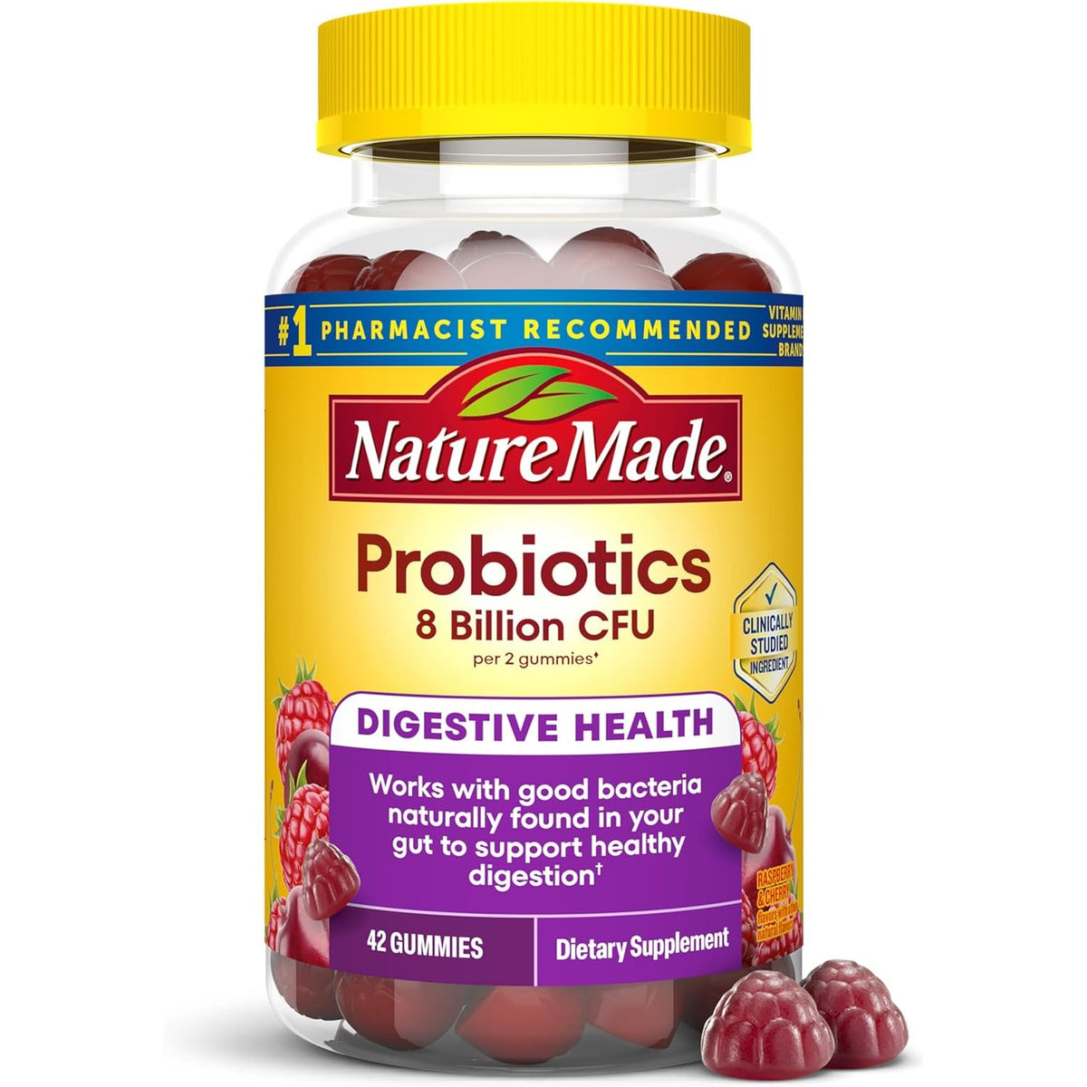 Nature Made Probiotics, Probiotics for Women and Men 8 Billion CFU per 2 Gummies, 42 Probiotic Gummies, 21 Day Supply