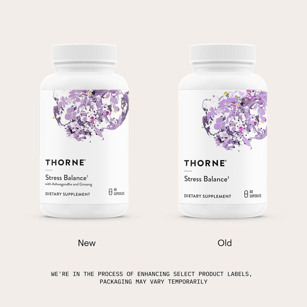 THORNE - Stress Balance - Adrenal Support Supplement with B Vitamins, Vitamin C, Ashwagandha, Ginseng & Zinc* - Third-Party Certified - Gluten, Dairy & Soy-Free - 60 Capsules