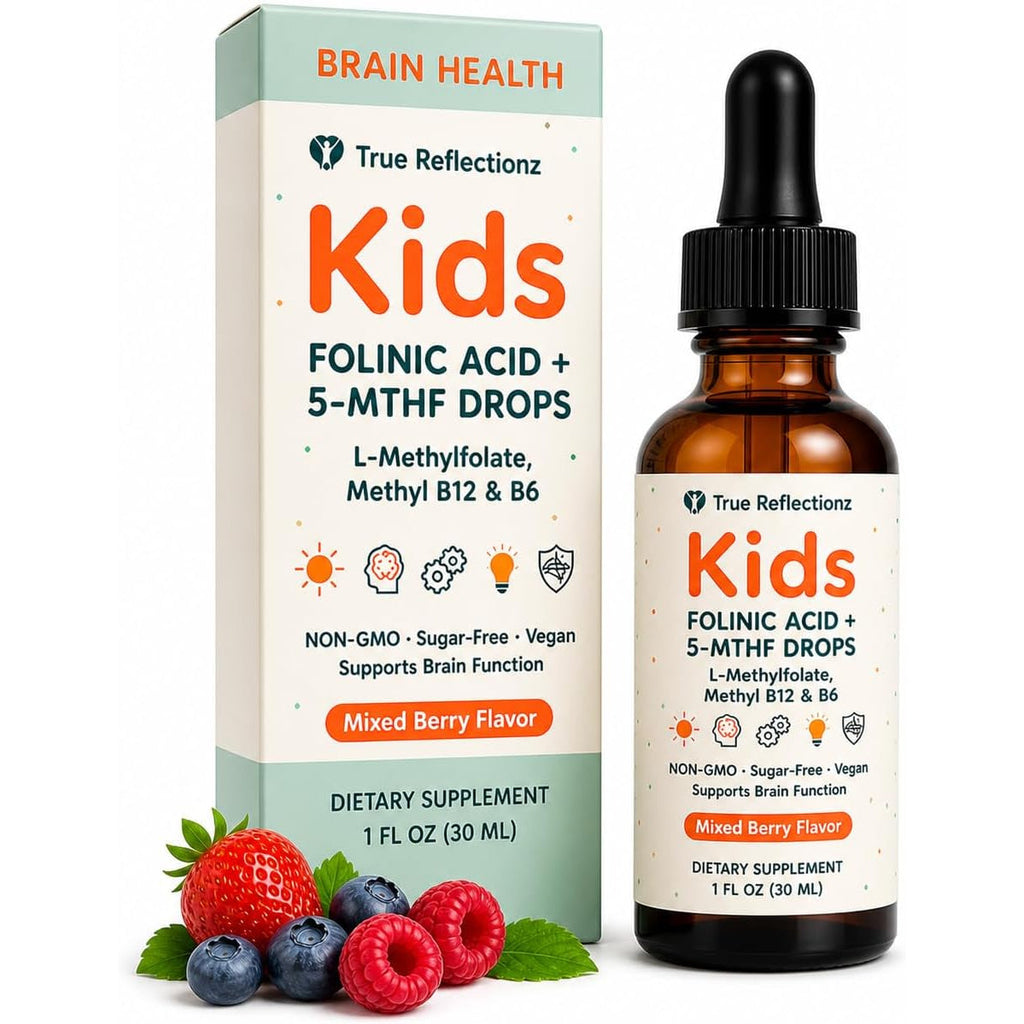 Folinic Acid Drops Kids 800 Mcg + L-Methylfolate + B12 +P5P B6 Gentle Methylation Great Taste, Magnesium Glycinate, Vitamin D3 & C Folate Support for Brain,Focus, Mood & Cellular Health 5-MTHF Drops