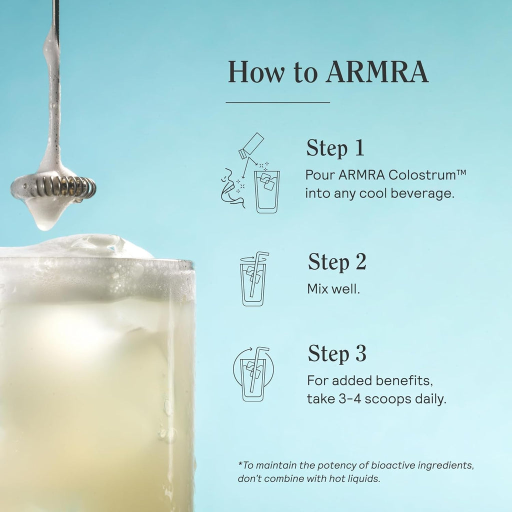 ARMRA Colostrum Powder | Unflavored | Gut Health & Bloating | Skin & Hair | Immunity | Keto, Gluten & Fat-Free | 120 Servings