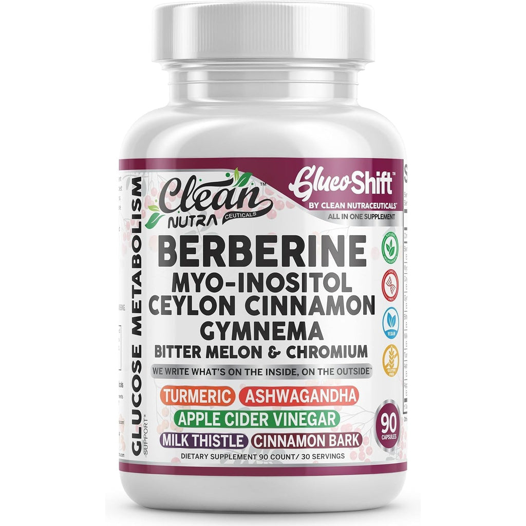 Clean Nutra Berberine Supplement Myo-Inositol Ceylon Cinnamon Gymnema Bitter Melon Chromium Complex for Digestion, Antioxidant Support & Wellness 90 Vegan Capsules Non-Gmo