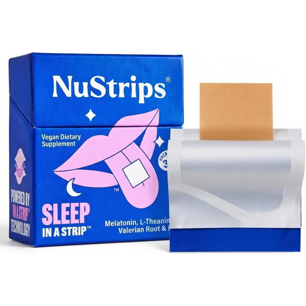 Nustrips™ Fast-Dissolving Sleep Strips with 5Mg Melatonin, Valerian Root, L-Theanine & Vitamin B6 – Blueberry Flavor - Natural Sleep Aid, Vegan, Non-Gmo, Gluten Free – Fall Asleep Fast (30 Strips)