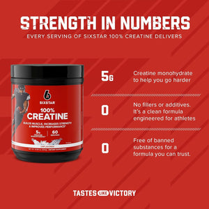 Six Star 100% Creatine Monohydrate Powder - Unflavored Micronized Creatine Monohydrate Supplement for Workout Performance, Muscle Building & Strength - Creatine Powder for Women & Men - 60 Servings