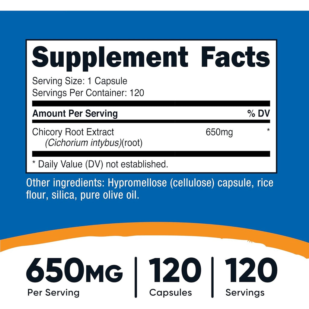 Nutricost Chicory Root 650Mg per Capsule - 120 Plant-Based Capsules, Non-Gmo, Gluten Free