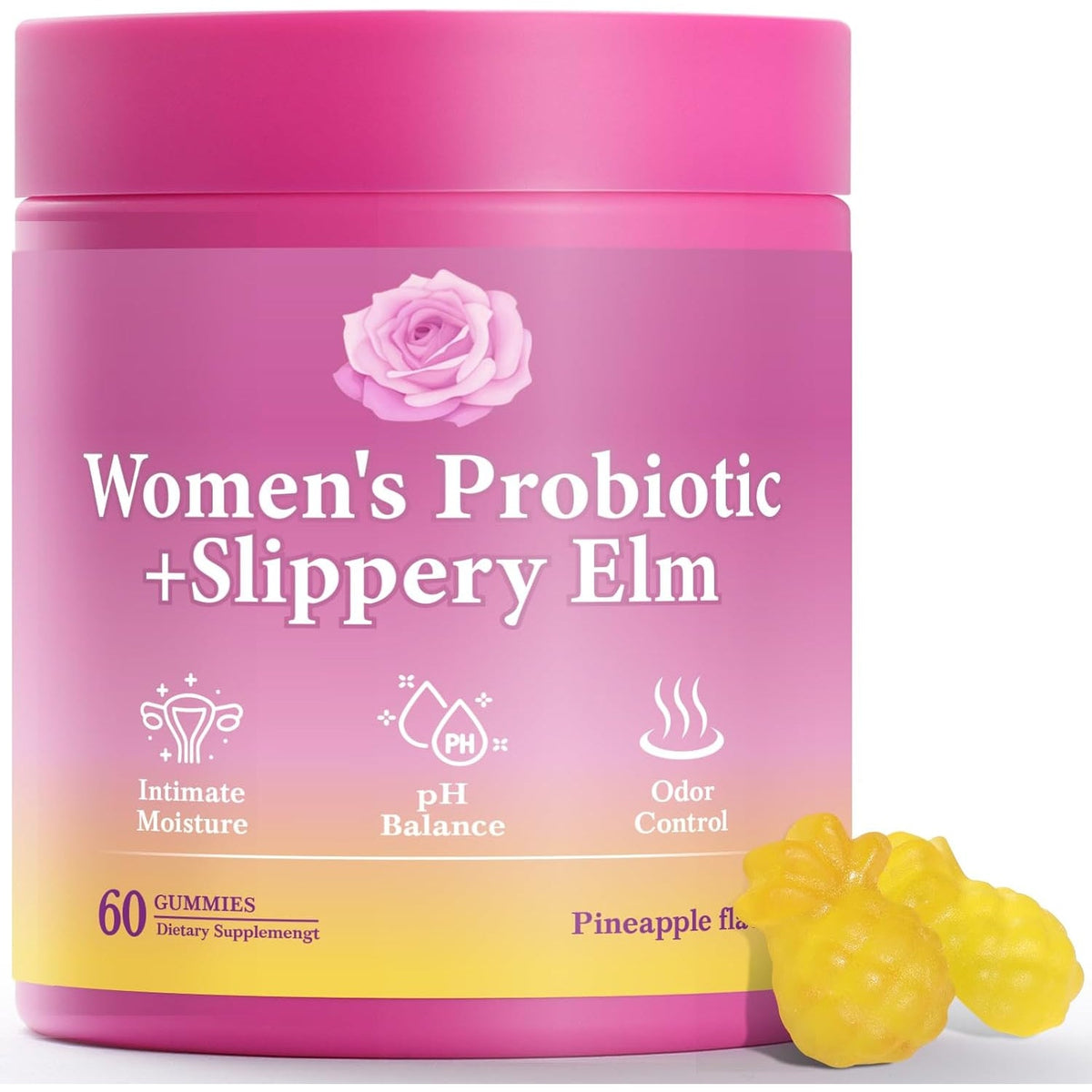Her Juicy Feminine Probiotics Gummies with Slippery Elm Supports Ph Balance Gut Health & Immune System Promote Vaginal Health for Women 60 Pineapple Gummies