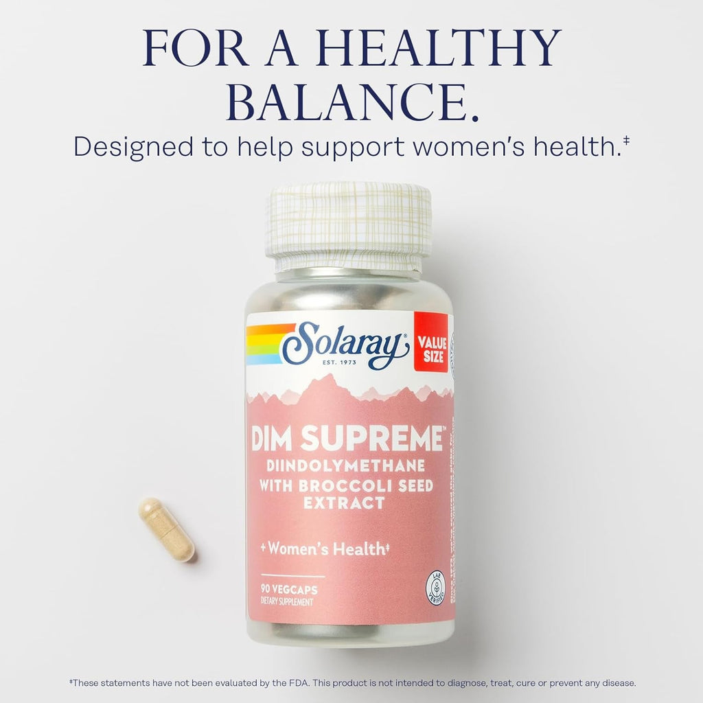 SOLARAY DIM Supreme - DIM Supplement 100Mg - Diindolylmethane DIM Complex with Broccoli Seed Extract and Bioflavonoids - Women'S Health and Balance Support - 60-Day Guarantee - 90 Servings, 90 Vegcaps