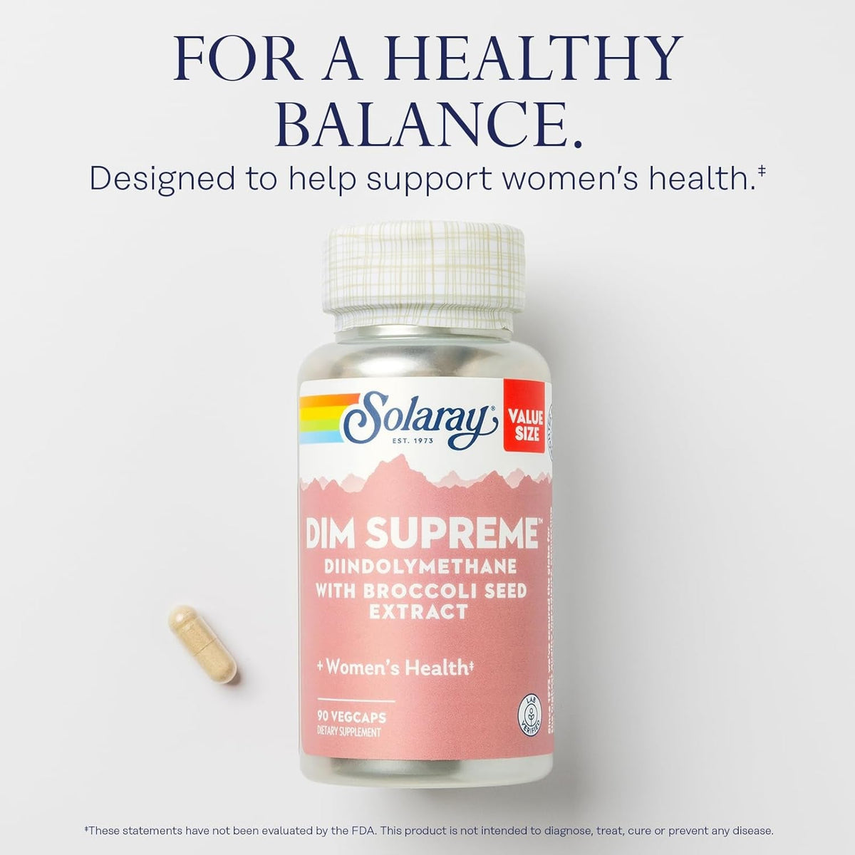 SOLARAY DIM Supreme - DIM Supplement 100Mg - Diindolylmethane DIM Complex with Broccoli Seed Extract and Bioflavonoids - Women'S Health and Balance Support - 60-Day Guarantee - 90 Servings, 90 Vegcaps