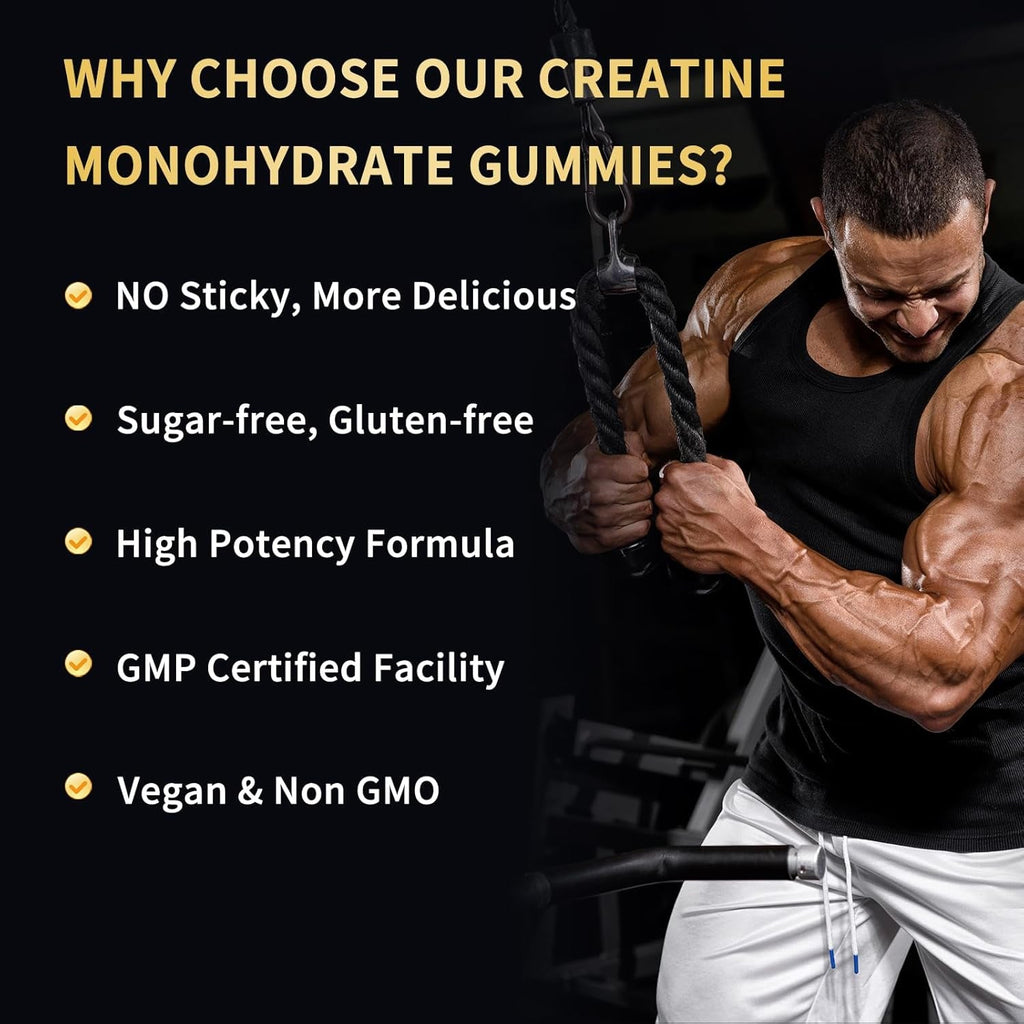 Creatine Monohydrate Gummies 5000Mg for Men & Women - Sugar Free Pre-Workout Supplement, Chewables for Muscle Strength, Muscle Builder, Energy Boost, Mixed Berry Flavor, 120 Count