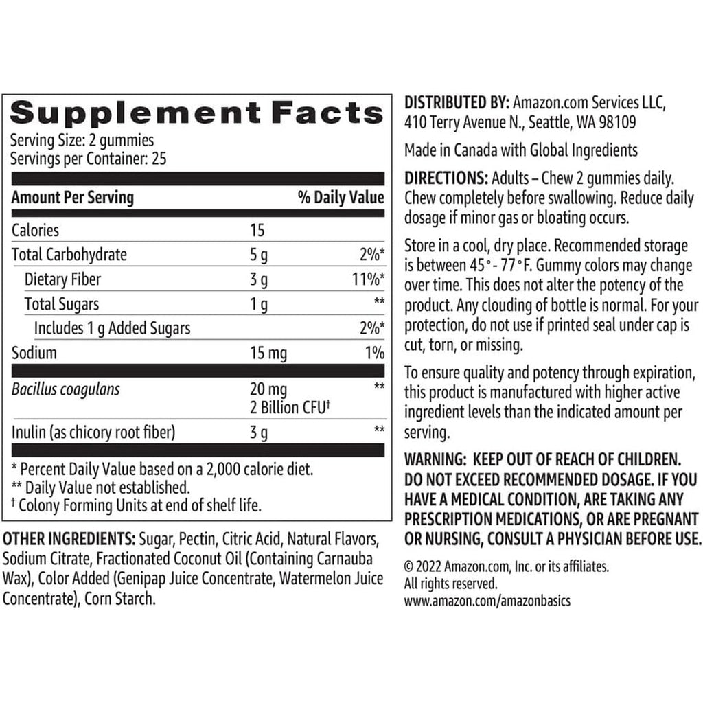 Amazon Brand - Solimo Prebiotic & Probiotic Gummies, 2 Billion CFU, Blue Raspberry, 50 Count (2 per Serving)
