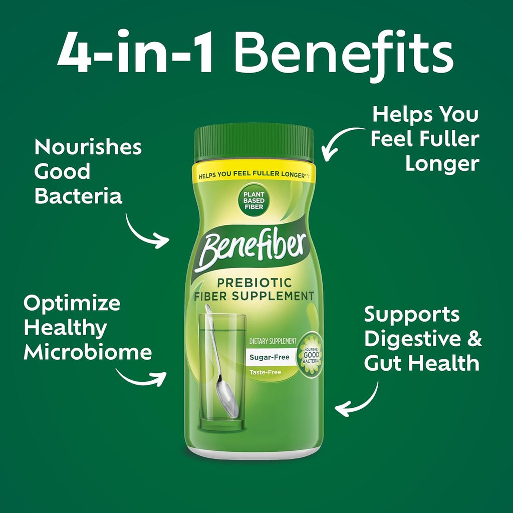 Benefiber Daily Prebiotic Fiber Supplement Powder for Digestive Health, Unflavored -124 Teaspoons (8.7 Ounces)