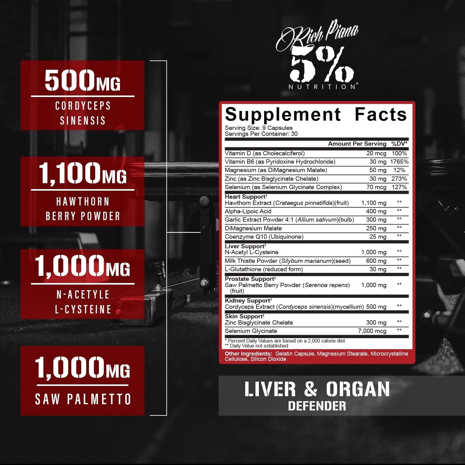 Rich Piana 5% Nutrition Liver & Organ Defender, 270 Capsules