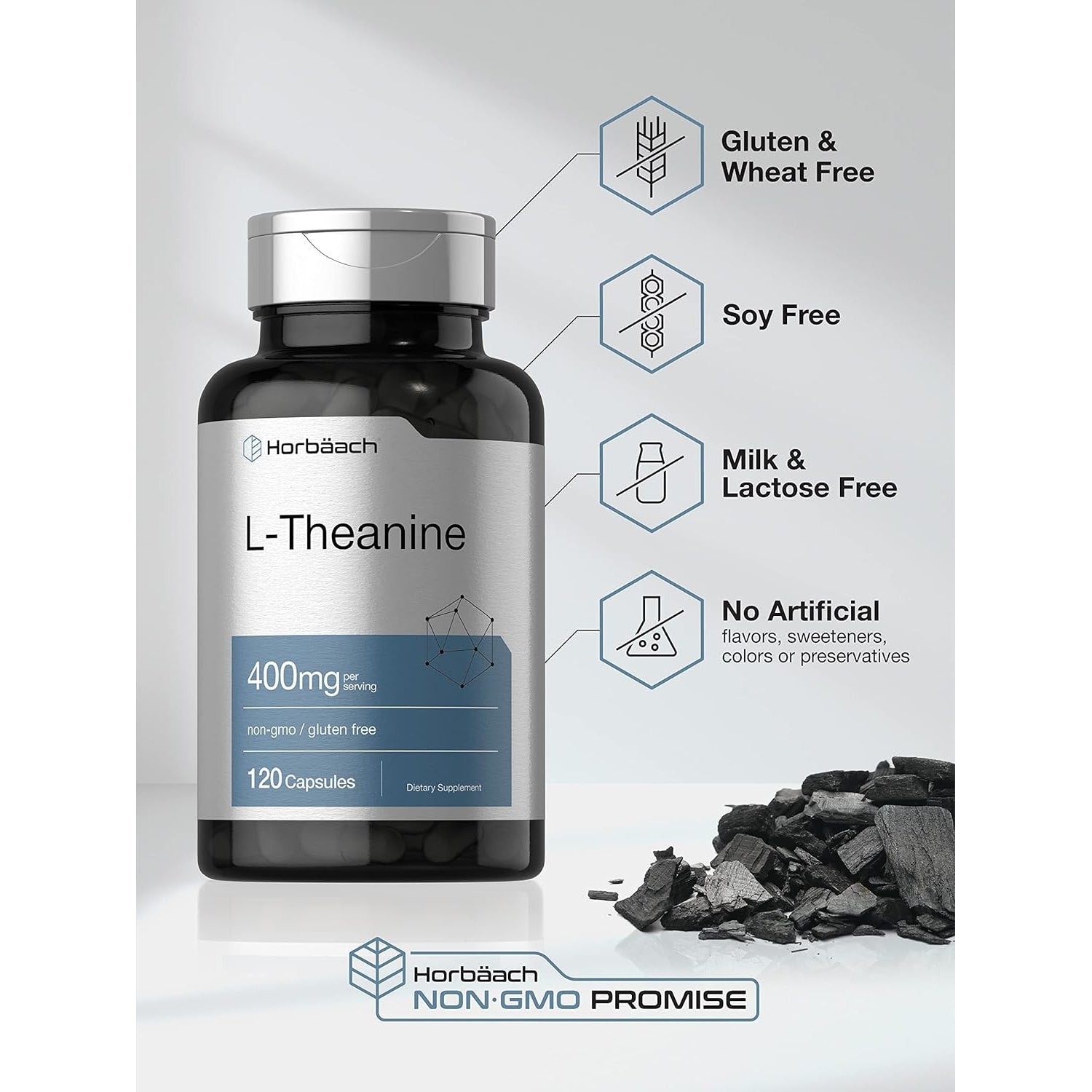 Horbäach L-Theanine Supplement | 400Mg | 120 Powder Capsules | Non-Gmo & Gluten Free