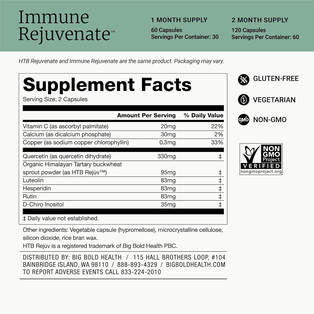 BIG BOLD HEALTH HTB Immune Rejuvenate - Himalayan Tartary Buckwheat - Polyphenols Supplement for Immune Support - Gluten Free, Dairy Free, Non-Gmo Formula - 120 Vegetarian Capsules (2 Month Supply)