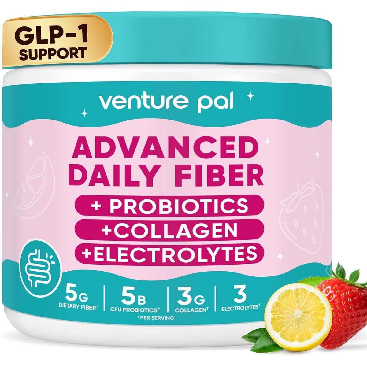 6-In-1 Daily Prebiotic Fiber Powder for Gut & Digestive Health, GLP-1 Friendly, Sugar Free Fiber Supplement Powder with Probiotics, Collagen Peptides & Electrolytes - for Women & Men - 7.8 OZ