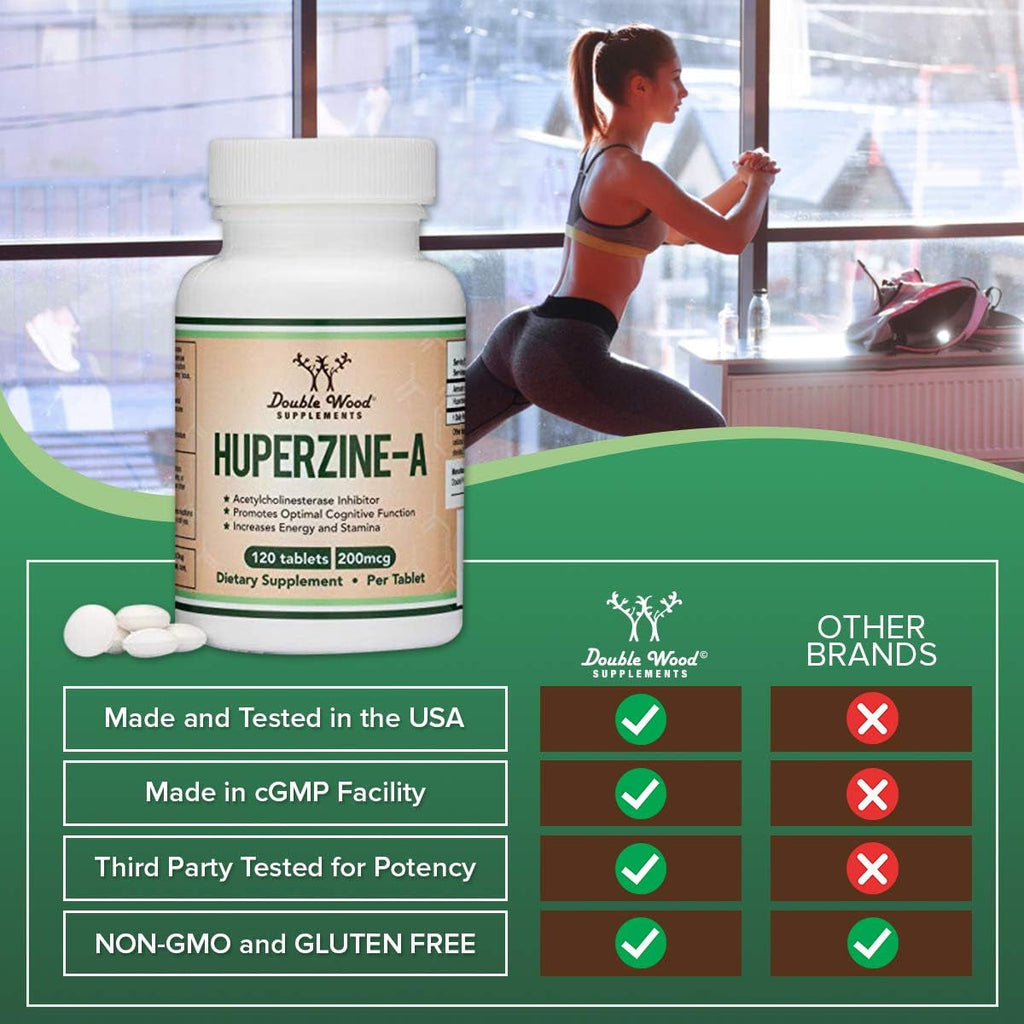 Huperzine a 200Mcg (Third Party Tested) 120 Tablets, Brain Supplement to Promote Acetylcholine (Acetylcholinesterase Inhibitor) - Supports Memory and Focus by Double Wood
