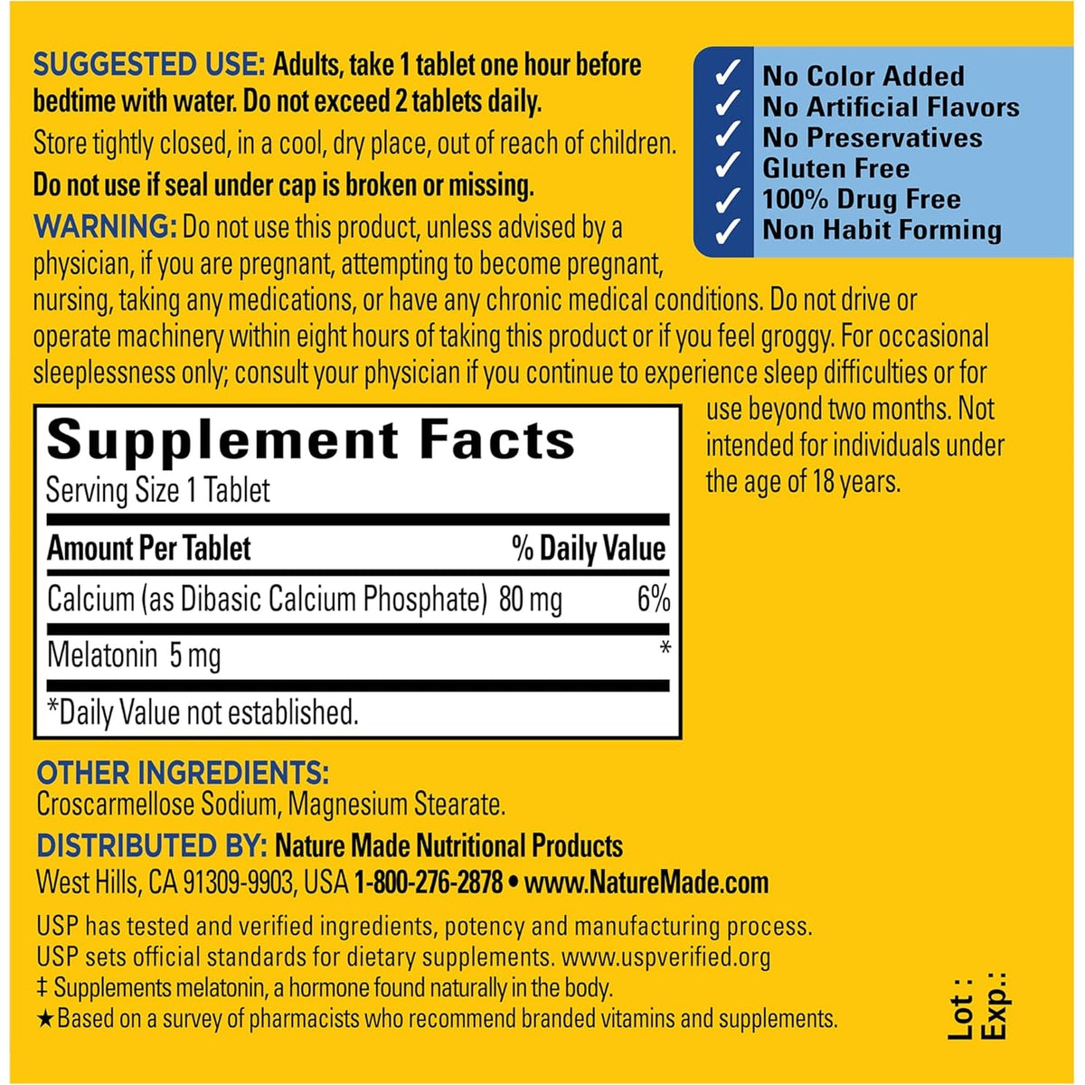 Nature Made Melatonin 5Mg Tablets Extra Strength, 100% Drug Free Sleep Aid for Adults, 90 Tablets, 90 Day Supply