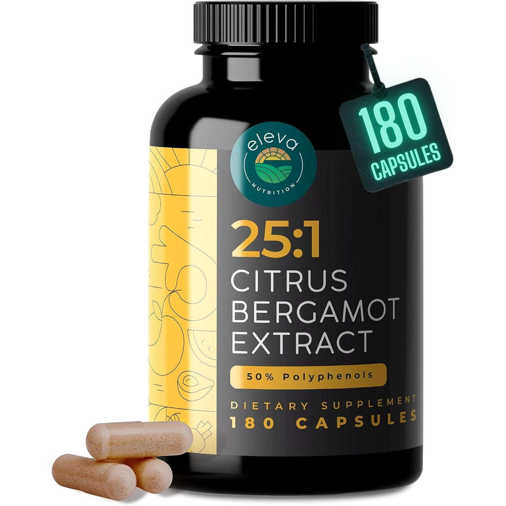 Citrus Bergamot Extract 1000Mg Capsules — Natural 25:1 Citrus Bergamot Supplement with 50% Polyphenols and Black Pepper Extract — Natural Formula Vegan and Non-Gmo — 180 Capsules