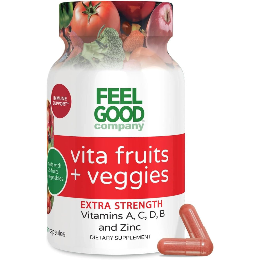Feelgood Superfoods 1000Mg Immune Support Capsules Made with 25 Organic Fruits and Vegetables, Strong Immunity Boosters with Vitamins A, C, D3, and Zinc, 60 Count