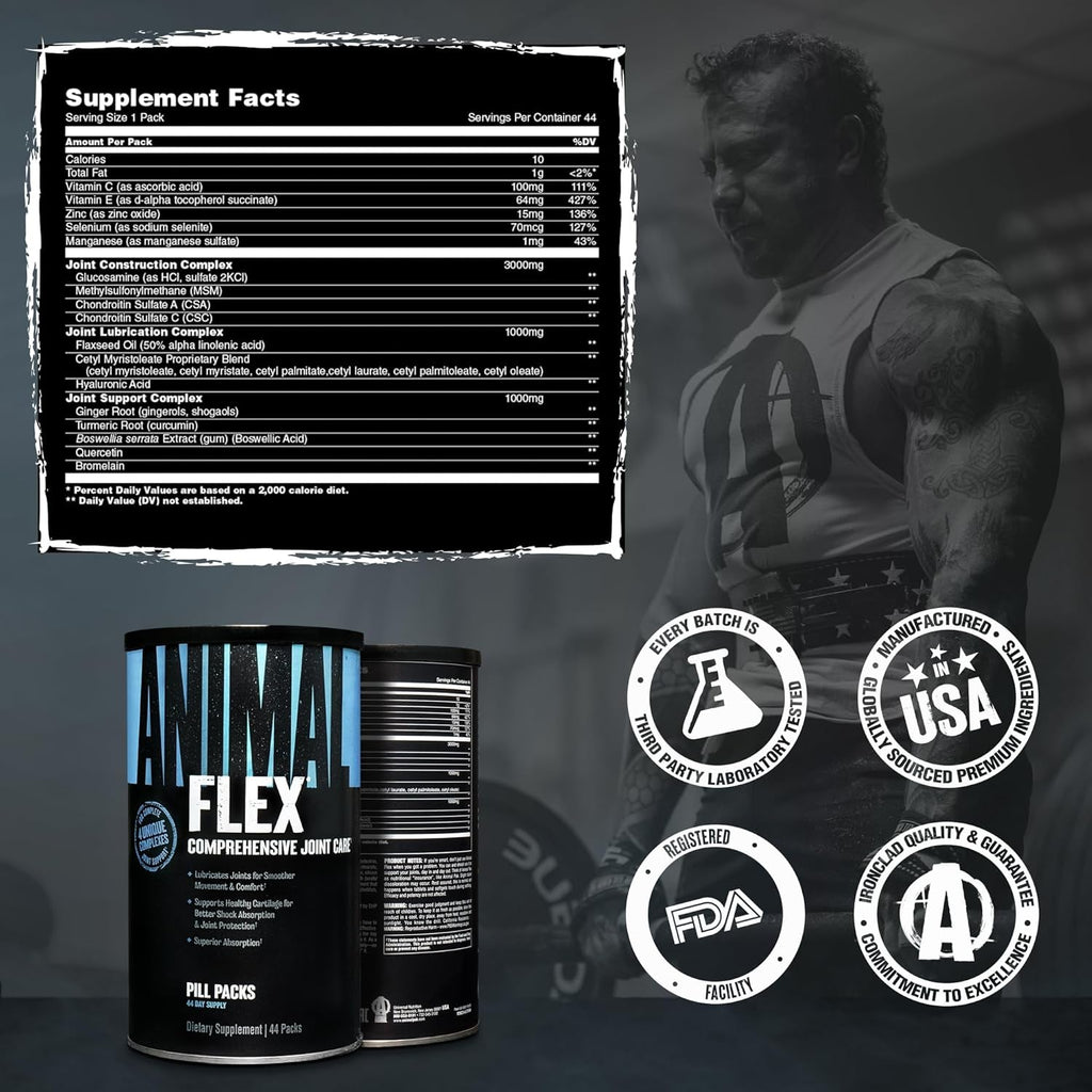 Animal Flex - Glucosamine Chondroitin Joint Supplement for Women and Men Discomfort with Turmeric, MSM, Boswellia for Cartilage, Joint Health, Muscles, Back, Knees, Shoulder, and Hip, 44 Packs