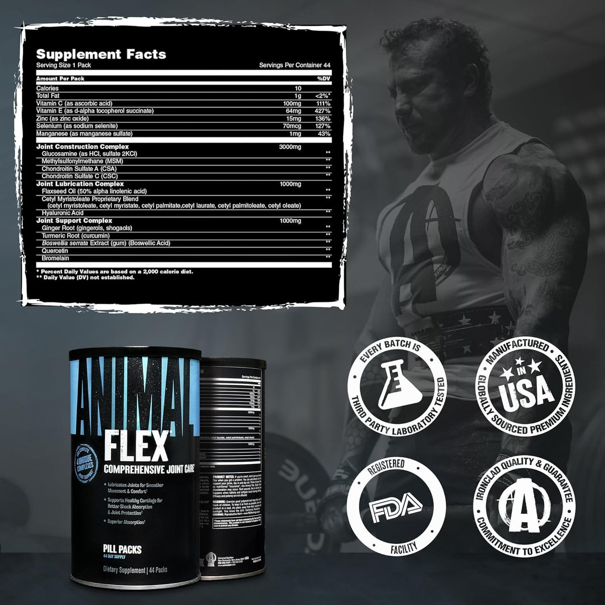 Animal Flex - Glucosamine Chondroitin Joint Supplement for Women and Men Discomfort with Turmeric, MSM, Boswellia for Cartilage, Joint Health, Muscles, Back, Knees, Shoulder, and Hip, 44 Packs