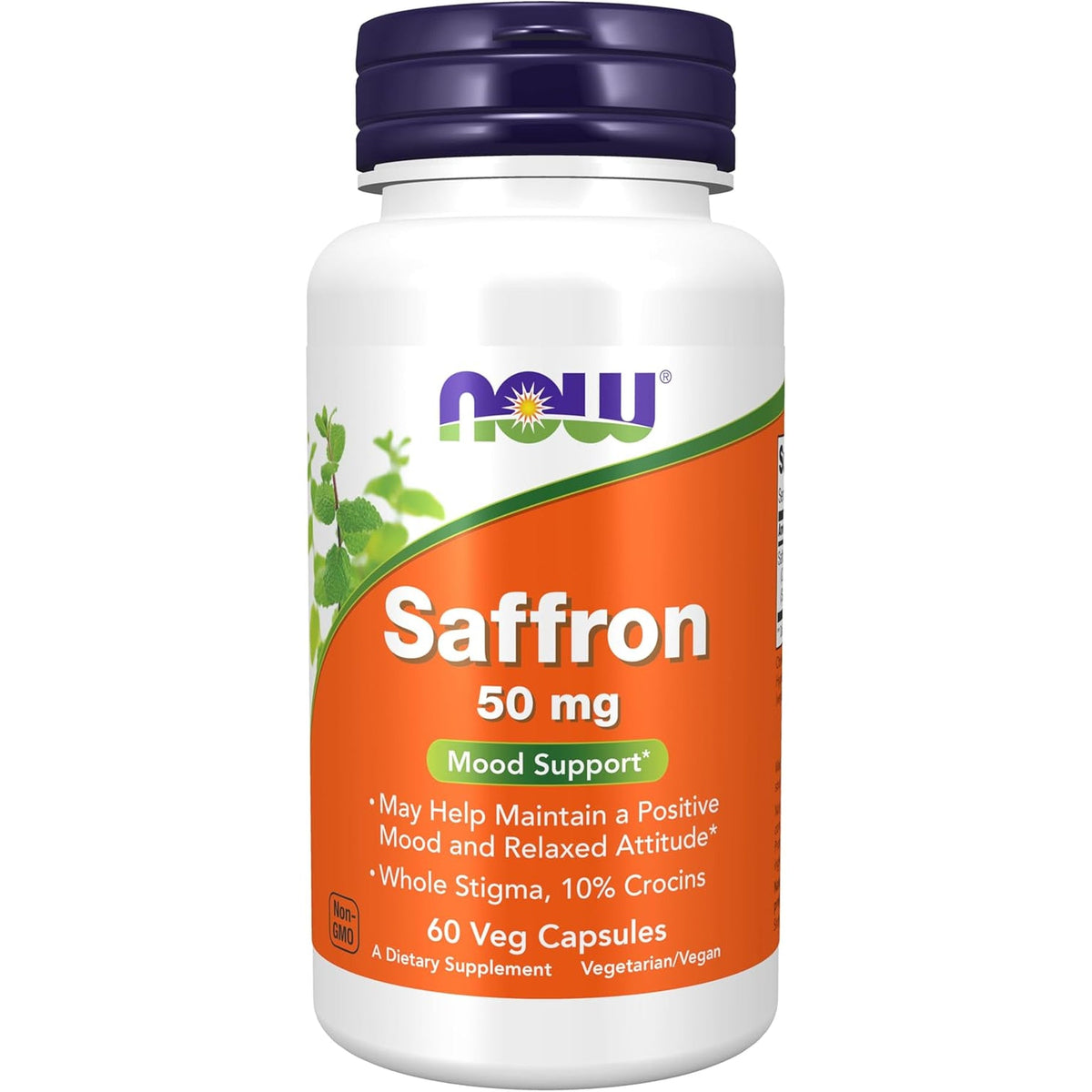 NOW Foods Supplements, Saffron Whole Herb 50 Mg with 10% Crocins, 60 Veg Capsules with Microcrystalline Cellulose, Hypromellose (Cellulose Capsule), Stearic Acid (Vegetable Source) and Silicon Dioxide