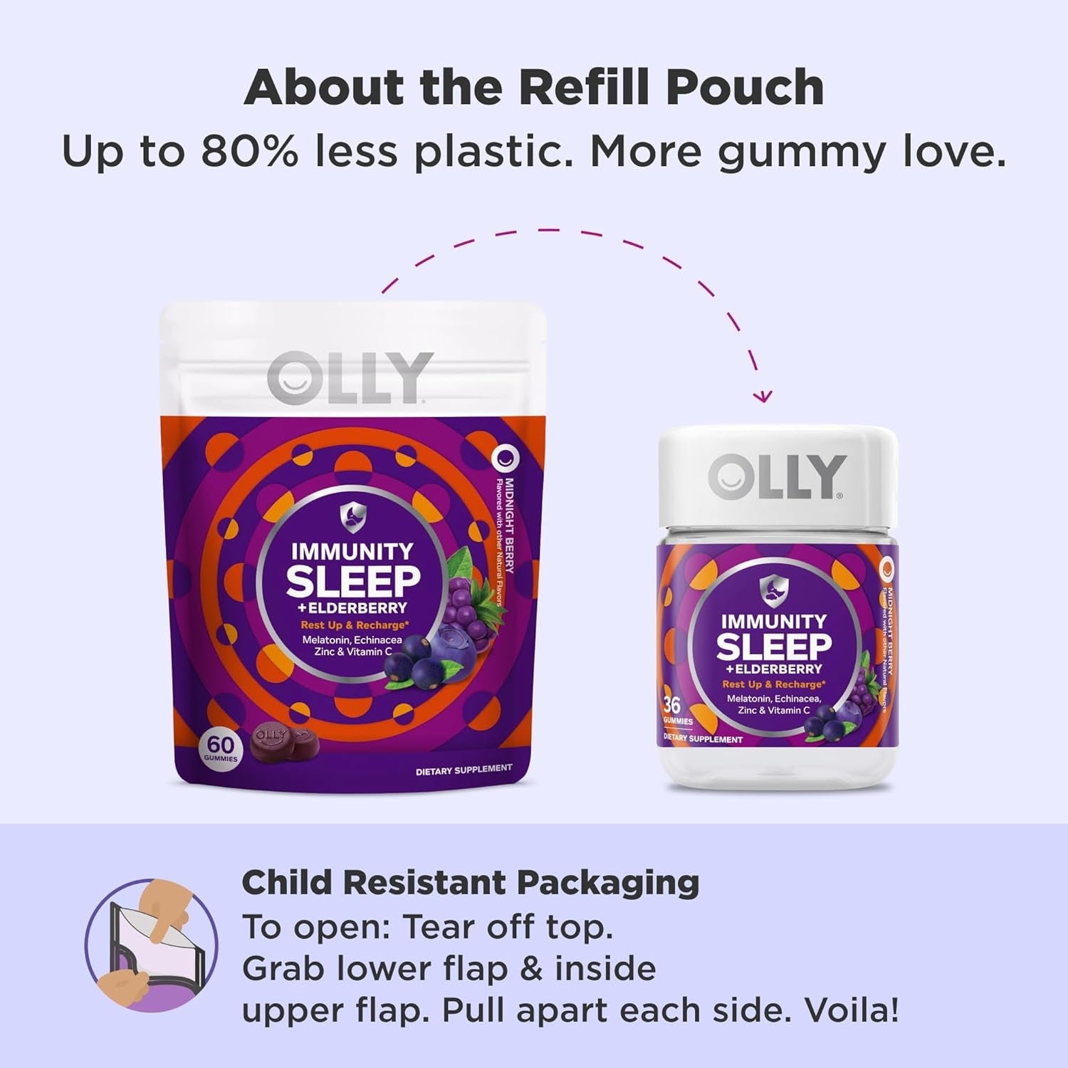 OLLY Immunity Sleep Gummy, Immune and Sleep Support, 3Mg Melatonin, Echinacea, Zinc, Vitamin C, Chewable Supplement, Berry - 60 Count