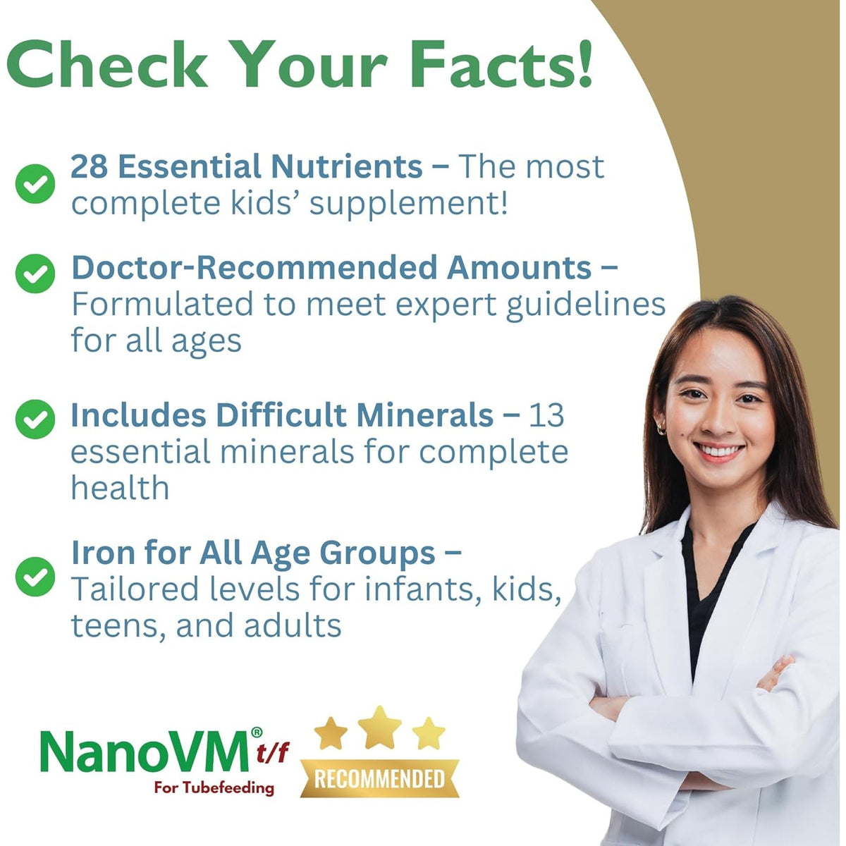 T/F, Dietary Supplement for Tube Feeding, Allergen-Free Kids Multivitamin, Unflavored Vitamin Powder with 14 Vitamins & 13 Minerals, Low-Carb Kids Vitamins, 275G - Solace Nutrition