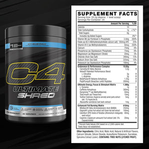 Cellucor C4 Ultimate Shred Pre Workout Powder, Fat Burner for Men & Women, Weight Loss Supplement with Ginger Root Extract, Icy Blue Razz, 20 Servings