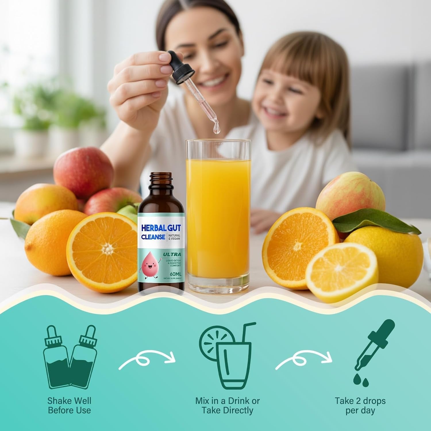 Kids Herbal Gut Cleanse Drops, Parasite Cleanse for Humans Liquid with Wormwood, Black Walnut & Probiotics, Supports Digestive & Overall Gut Health for Children (2 Oz)