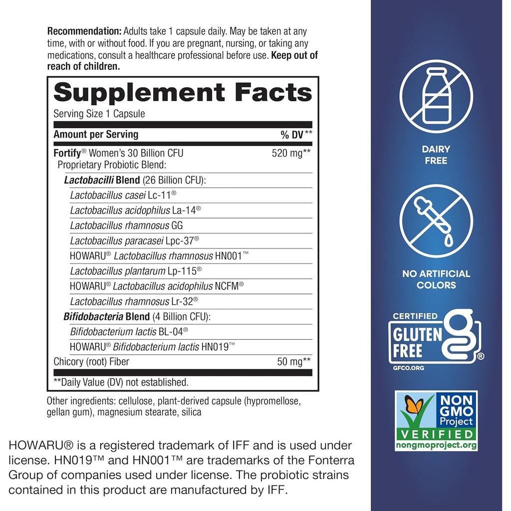 Nature'S Way Fortify Women’S Probiotic 30 Billion CFU, Daily Multi-Strain Probiotic for Digestive, Vaginal, and Immune Support*, Once-Daily Capsule, No Refrigeration Required, 30 Capsules
