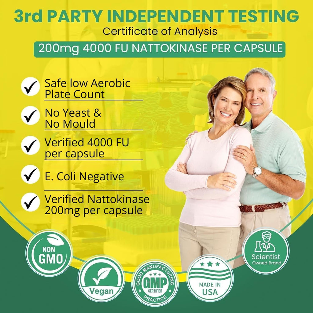 Nattokinase 4000 FU 100 Capsules | Vegan No K2 No Fillers | Clean Enzyme for Circulation & Blood Thinner & Blood Flow Support | Boostceuticals