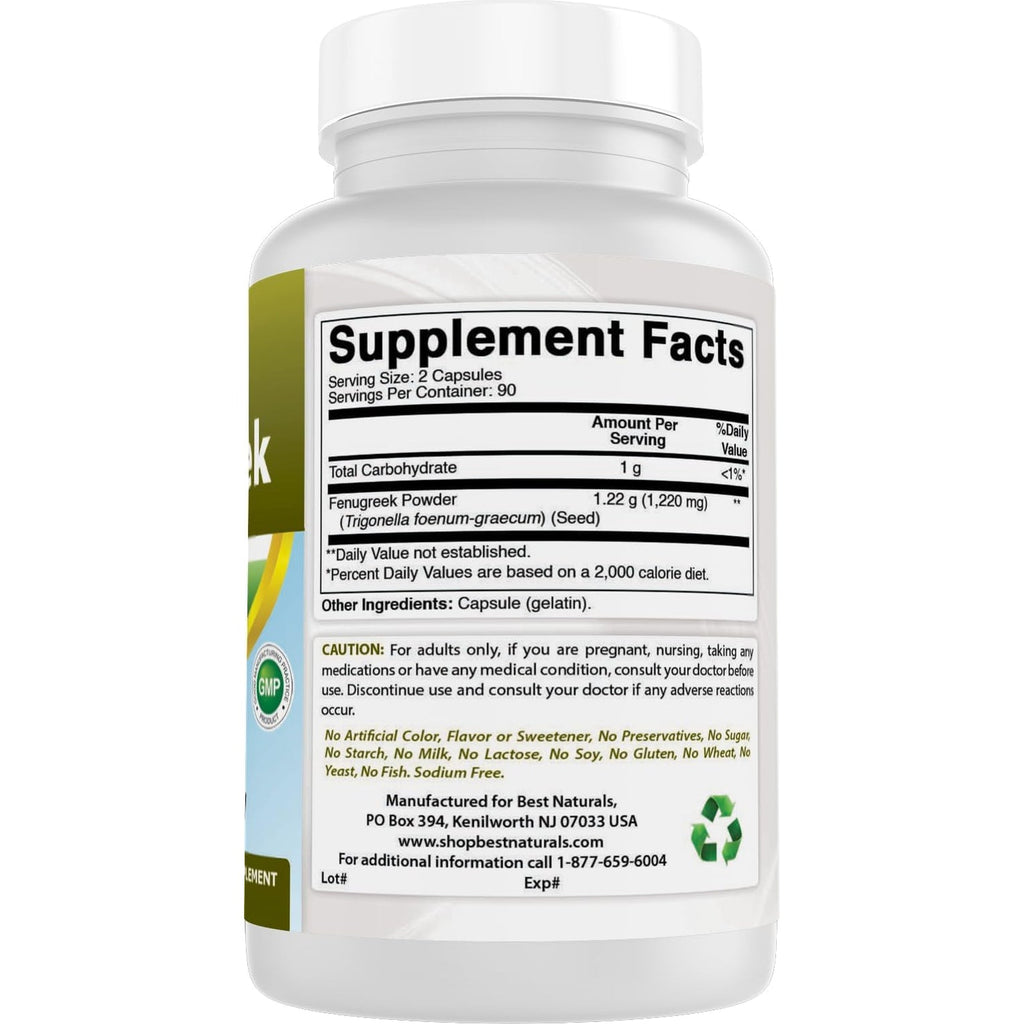 Best Naturals Fenugreek Seed 610 Mg 180 Capsules