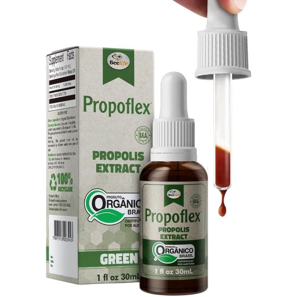Beelife Propoflex Organic Green Propolis Extract - High Artepillin-C Levels, Antioxidant-Rich Supplement for Overall Wellness - Natural & Kosher-Friendly - Made in Brazil, 1 Fl. Oz.