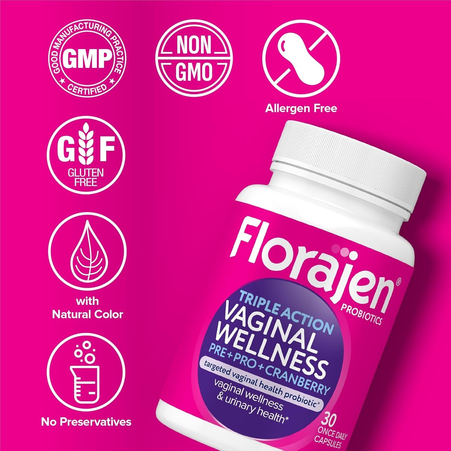 Florajen Women’S Probiotic with Cranberry - Prebiotic + Probiotic for Vaginal, Digestive, & Immune Support - Women’S Gut & Urinary Health Support - Vegan, Gluten-Free Daily Wellness - 30 Capsules