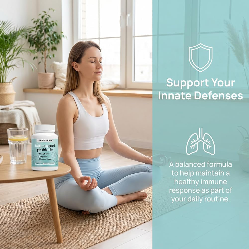 Evernaturecure Lung Support Probiotics, Ever Nature Cure Respiratory & Immune Support Supplement, with Vasaka Leaf & Turmeric Root Extract, 60 Capsules