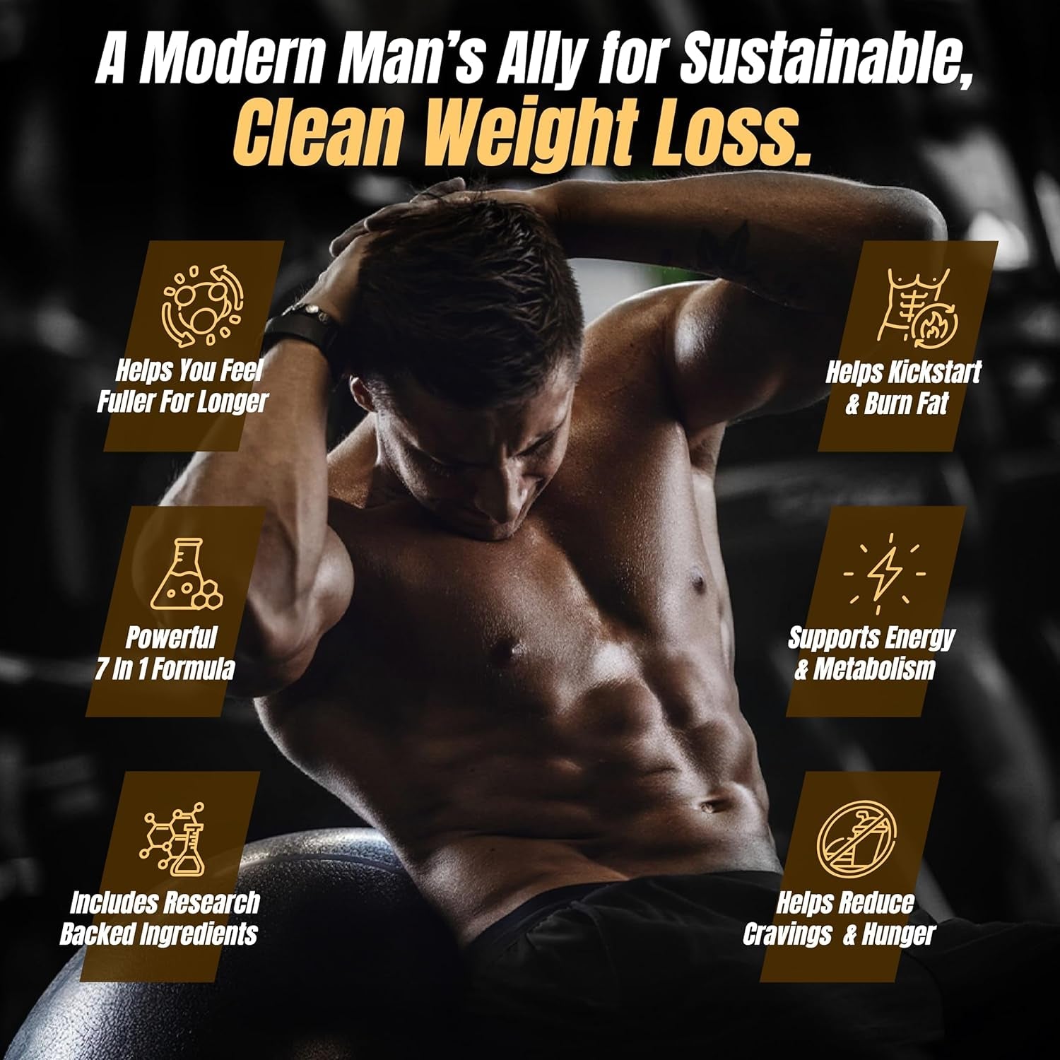 Premium Male Weight Loss - Fat Burner for Men - Supports Healthy Pathways Associated with GLP-1 Activity - Appetite Suppressant, Energy Booster, Helps Sustain Muscle - 60 Unisex Capsules