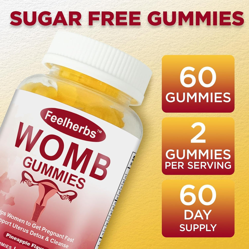 Womb Gummies for Women Ovary & Uterus Cleanse Detox, Pineapple Feminine Balance Fertility Gummies to Help Get Pregnant, Vegan Fertility Support, Gluten-Free, 60 Count