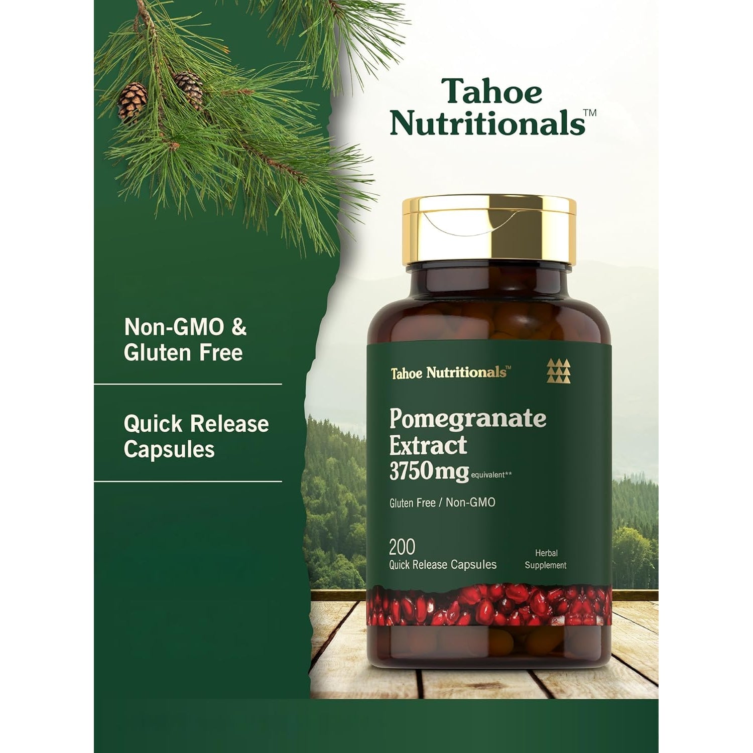 Tahoe Nutritionals Pomegranate Extract | 200 Capsules | Non-Gmo, Gluten Free Supplement