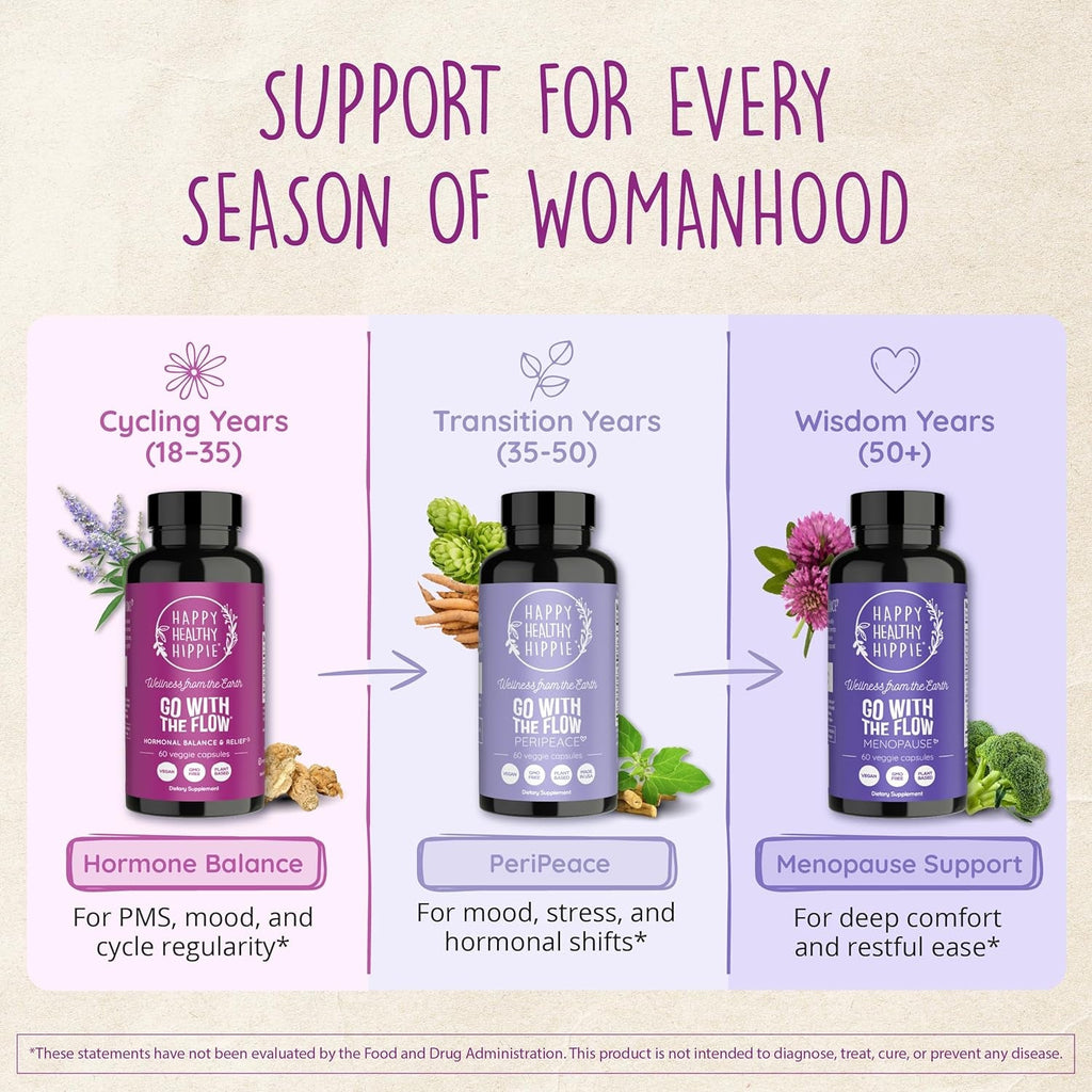 Happy Healthy Hippie Hormone Balance for Women — PMS Support & PMDD, Mood, Cycle Regularity — Chasteberry Supplements with Maca, Dong Quai, Black Cohosh — Vegan, Non-Gmo, 60 Capsules
