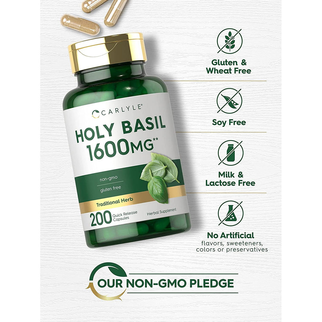 Carlyle Holy Basil Capsules | 200 Count | Tulsi Holy Basil Leaf Extract | Herbal Supplement | Non-Gmo, Gluten Free