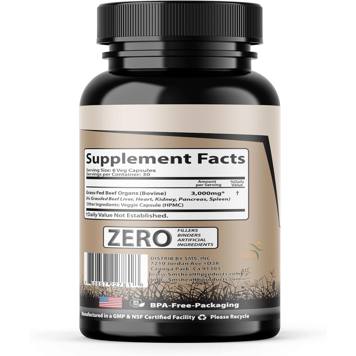 Beef Organ Supplement - Grass Fed & Pasture Raised - Total Body Wellness & Performance, Organ Complex with 3000Mg of Desiccated Beef Liver, Heart, Kidney, Pancreas, Spleen (180 Capsules)