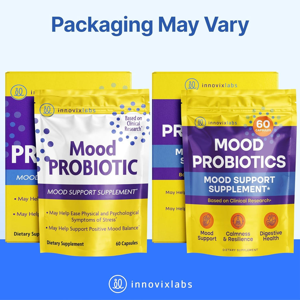 Innovixlabs Mood Probiotic for Women & Men, Clinically Studied Digestive & Mood Support Supplement, Lactobacillus Helveticus Rosell-52Nd & Bifidobacterium Longum Rosell-175, 60 Capsules