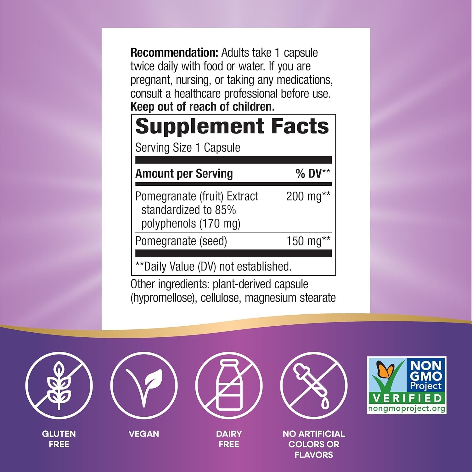 Nature'S Way Pomegranate, Supports Antioxidant Activity*, Standardized Extract, 350 Mg per Serving, Non-Gmo Project Verified, Vegan, 60 Capsules (Packaging May Vary)