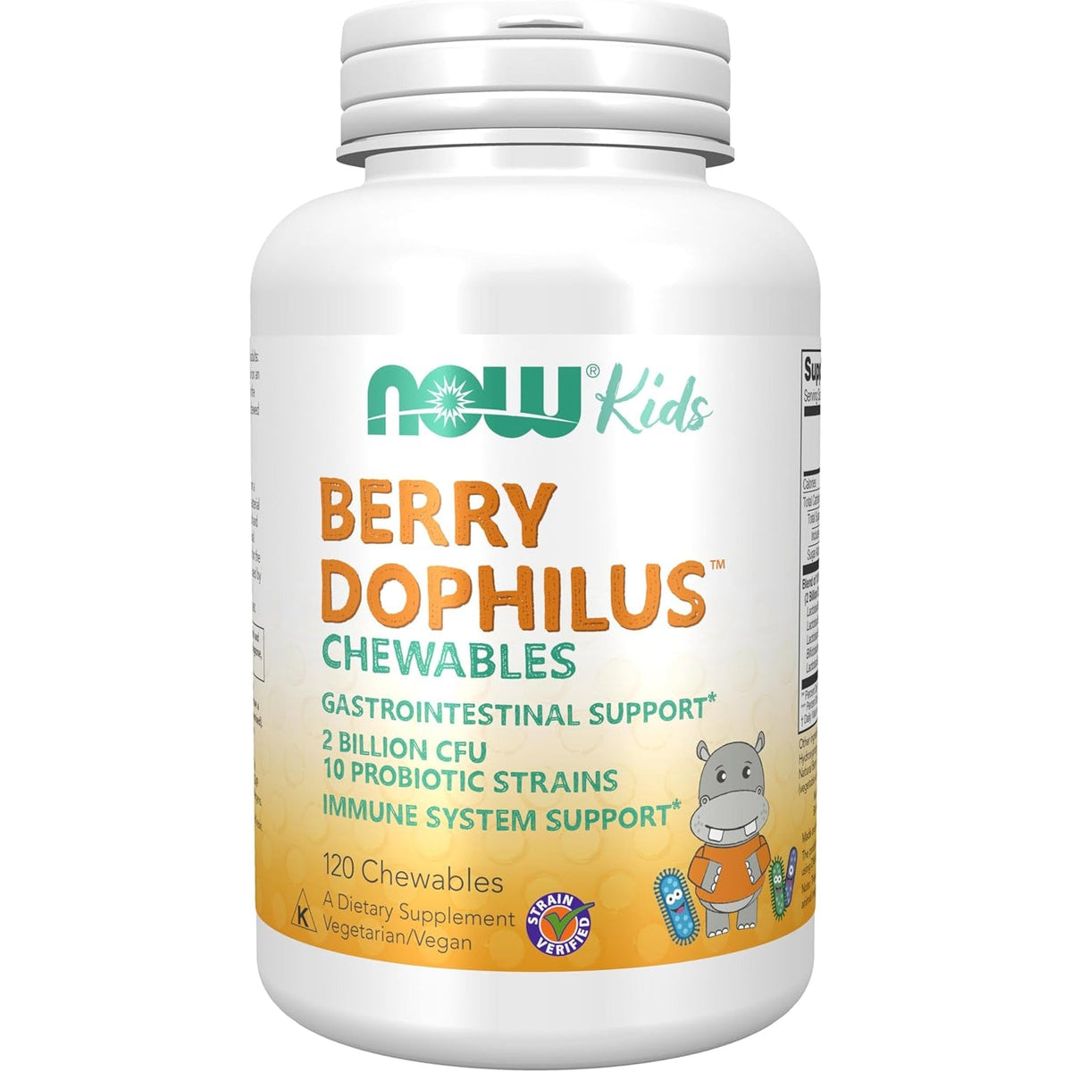 NOW Foods Supplements, Berrydophilus™ with 2 Billion, 10 Probiotic Strains, Xylitol Sweetened, Strain Verified, 120 Chewables, Packaging May Vary
