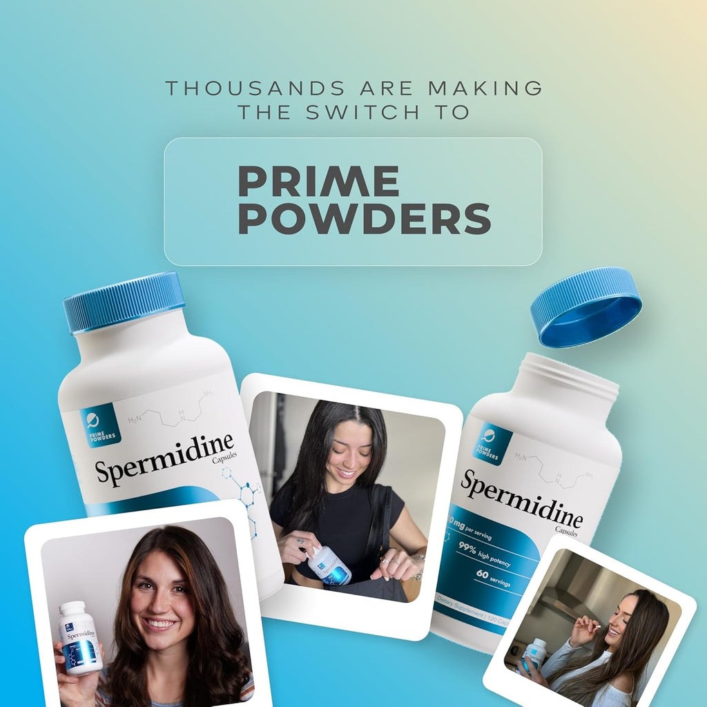 Prime Powders Spermidine Capsules Gluten Free 99% Concentration 100X More Potent than Wheat Germ Extract for Anti-Aging DNA Telomere Support